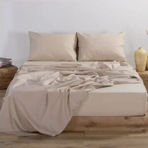 Μονόχρωμο Σεντόνι με λάστιχο-ΥΠΕΡΔΥΠΛΟ-180X200+30CM-Ανοιχτό Μπεζ