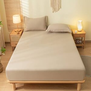 Μονόχρωμο Σεντόνι με λάστιχο-ΥΠΕΡΔΥΠΛΟ-180X200+30CM-Μπεζ