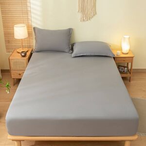 Μονόχρωμο Σεντόνι με λάστιχο-ΥΠΕΡΔΥΠΛΟ-180X200+30CM-Ανοιχτό Γκρι