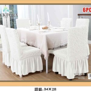 Σετ 6τμχ Ελαστικά Καλύμματα Καρέκλας Με Βολάν -2 ΑΣΠΡΟ