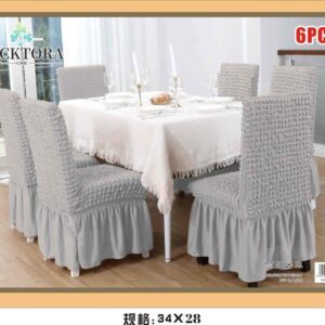 Σετ 6τμχ Ελαστικά Καλύμματα Καρέκλας Με Βολάν -3 ΓΚΡΙ